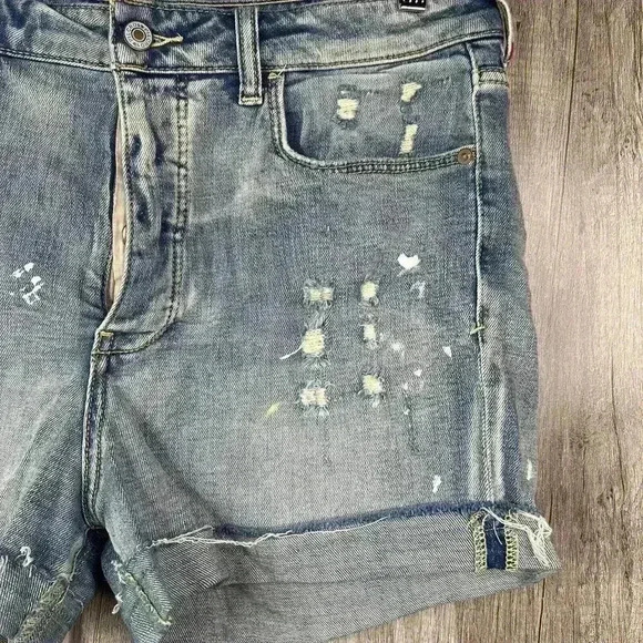 Anthropologie Pilcro Denim Shorts Sz 30 High Waist Distressed Paint - Picture 4 of 9